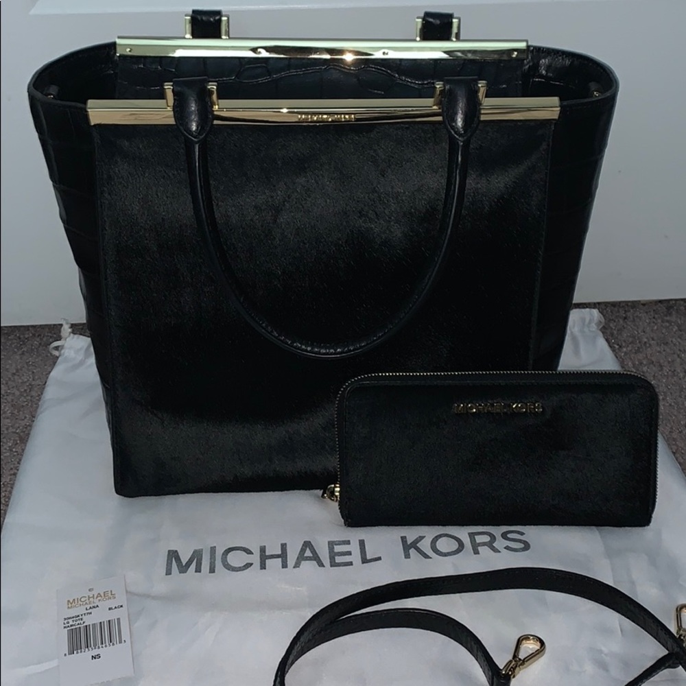 Never used- Black calfhair purse & wallet